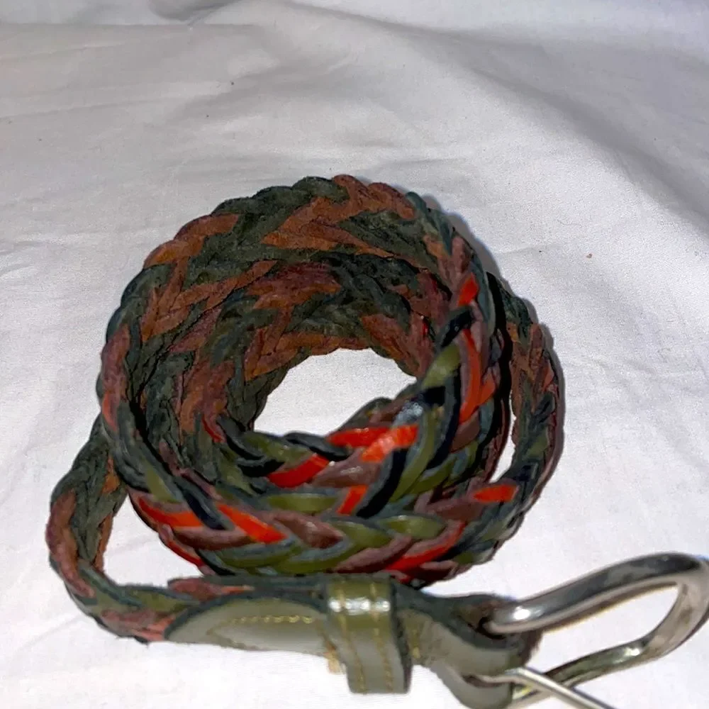 Multi colored braided thin leather belt